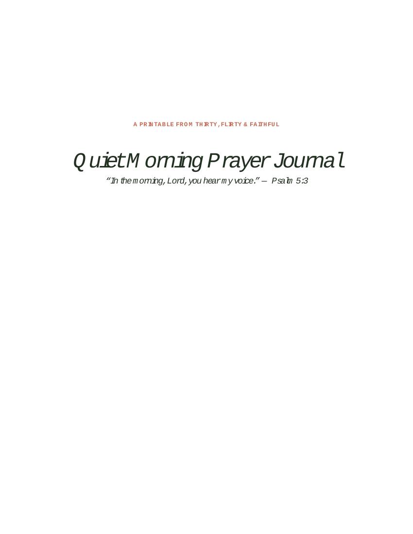 Cover page of the Quiet Morning Prayer Journal printable, showing the title in elegant serif italic and the verse from Psalm 5:3.