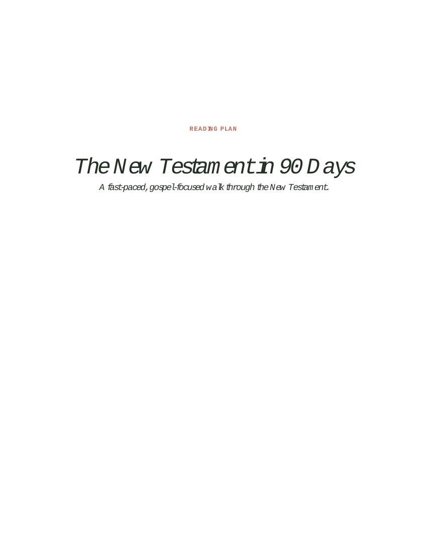 Cover page of the New Testament in 90 Days reading plan PDF.