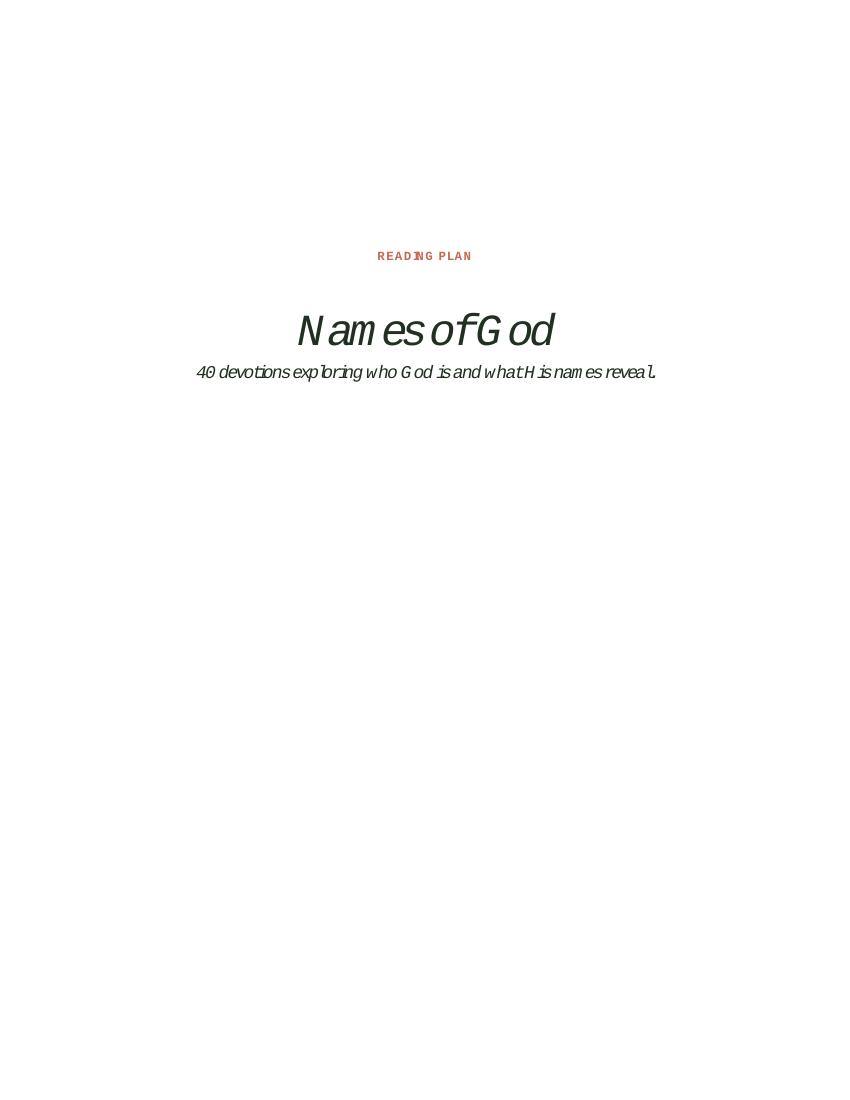 Cover page of the Names of God 40-day devotional reading plan PDF.
