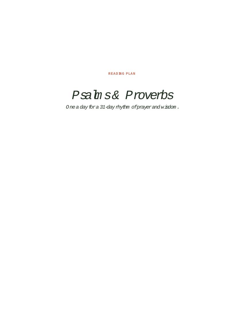 Cover page of the Psalms and Proverbs 31-day reading plan PDF.